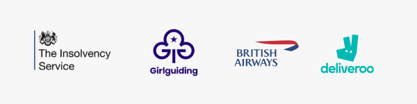 Nomensa Accessibility clients logos. Appearing: The Insolvency Service, Girlguiding, British Airways, Deliveroo. 