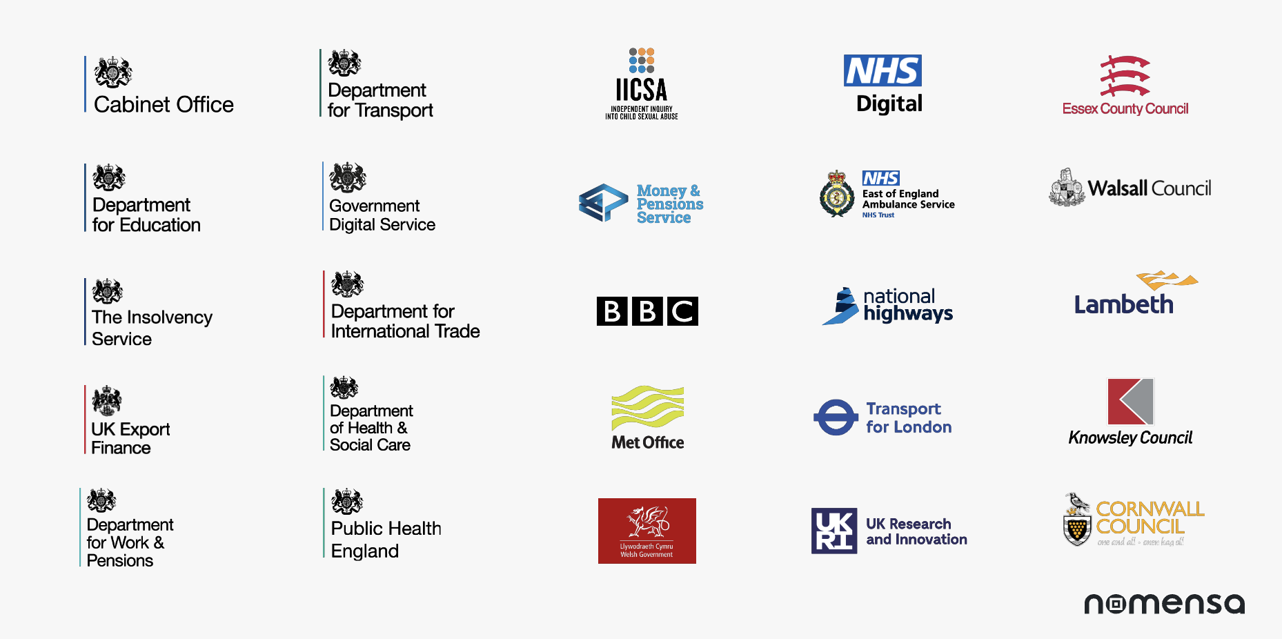 Logos with the public sector bodies we've partner with